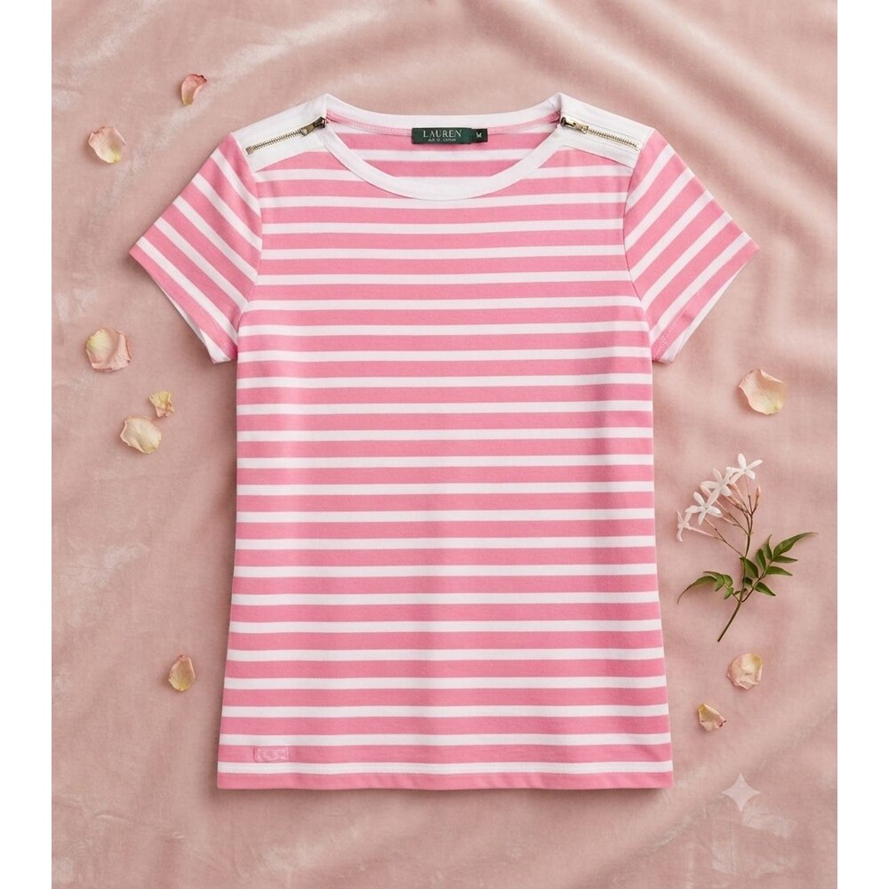 Lauren Ralph Lauren Women’s XL Pink White Striped Boatneck Top Nautical Preppy